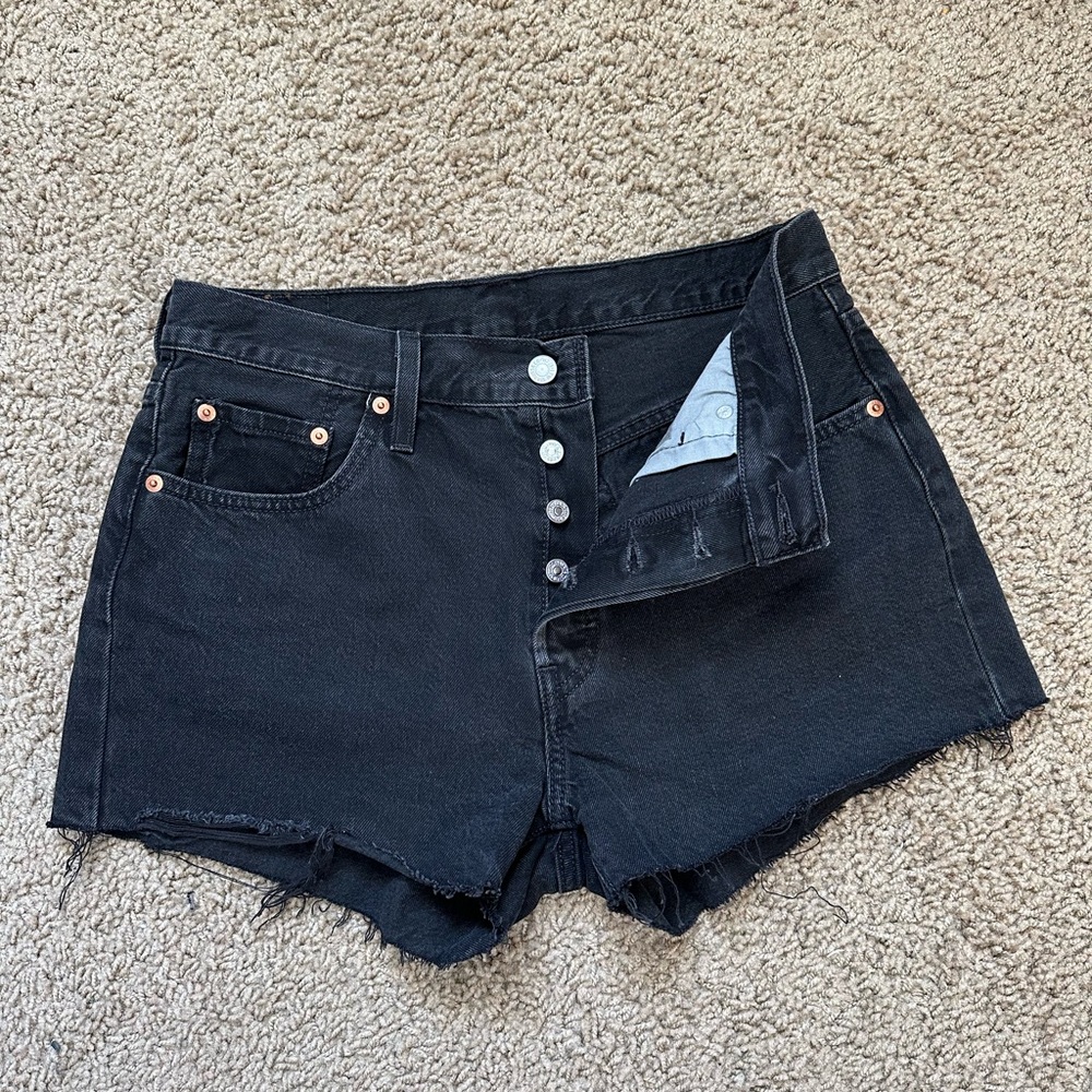 Levi’s Black Denim Shorts Distressed Hem